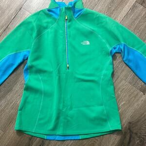 The North Face Women’s Large Green Blue Pullover – Partial Zip & Back Pocket
